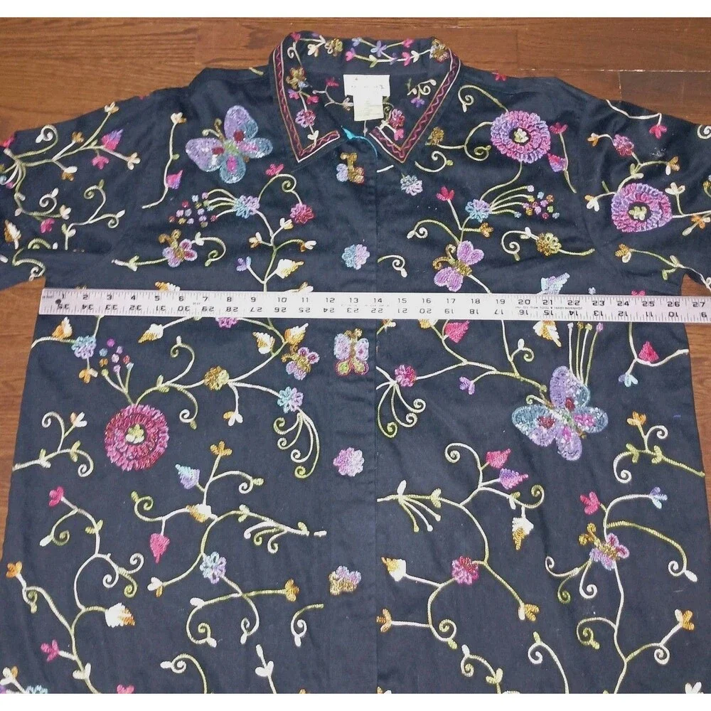 Quacker Factory Jacket Womens 1X 3/4 Sleeve Floral Butterfly Beaded Embellished